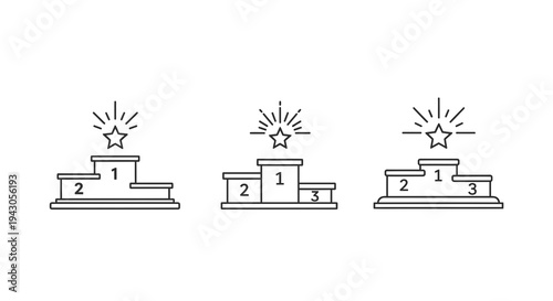 Podium Vector Illustrations: First, Second, and Third Place Winner Award Ribbons and Stars - Graphic Design Template