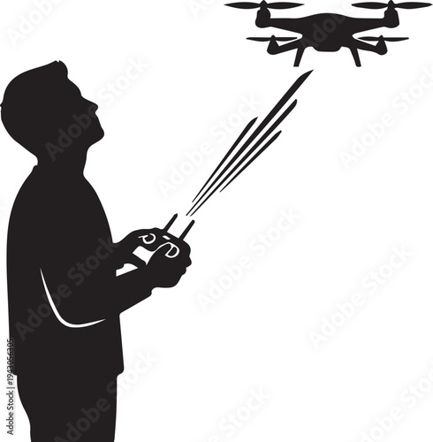 Modern Technology Drone Pilot Operator Silhouettes