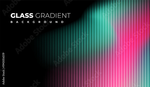 Glass ripple texture with dark gradient background and vivid green and pink light streaks. ripple pattern, Futuristic distortion, abstract glow, reeded vertical blur Vector illustration