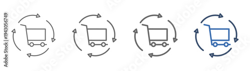 
outline icon set order processing with trolley and quarter circle design