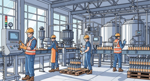 Industrial Workers in Factory Setting.