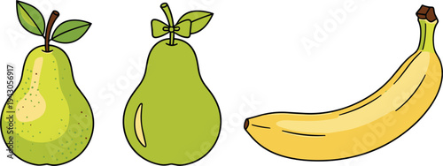 Fresh Fruit Collection with Pear and Banana Hand Drawn Healthy Food Illustration Set Isolated on White Background Vector Design
