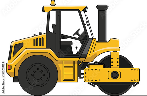Road roller compactor construction machine heavy asphalt compaction equipment for highway road building and infrastructure engineering vector illustration