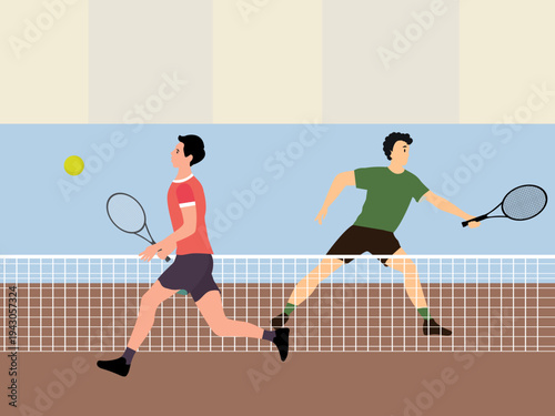 tennis match in progress illustration court player summer sport