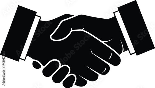 Black and white silhouette of two businessmen shaking hands symbolizing a successful partnership deal and professional agreement in finance.Black and white silhouette of two businessmen shaking hands 