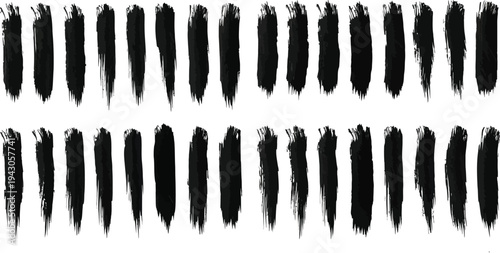 A digital artwork featuring two rows of abstract black brushstrokes on a white background