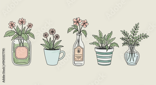 Beautiful floral arrangement in vase with flowers and leaves