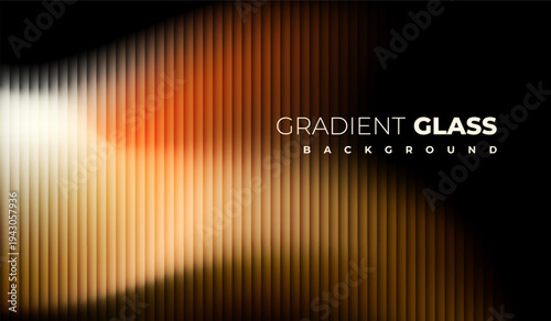 Glass texture with dark gradient background and vivid orange, brown, and cream light streaks. ripple pattern, Futuristic distortion, abstract glow, reeded vertical blur Vector illustration