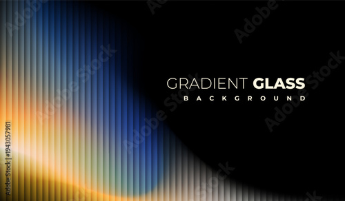 Glass ripple texture with dark gradient background and vivid orange, blue, and white light streaks. ripple pattern, Futuristic distortion, abstract glow, reeded vertical blur Vector illustration