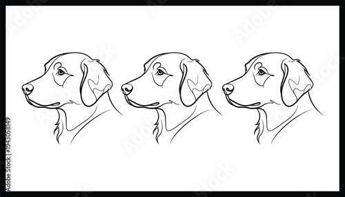 Dog head outline illustration set, canine pet portrait line art vector, black white domestic dog breed design