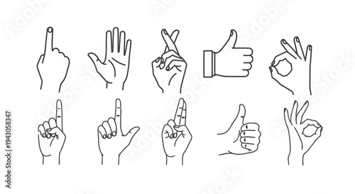 Hand gesture icon set simple outline hand signs minimal vector icons