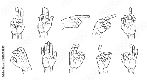 Hand sign icon set minimal line hand gesture symbols outline vector collection