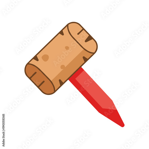 Cartoon mallet with red handle, isolated on white background