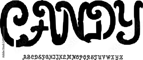 CANDY Playful Retro Display Font Alphabet – Sweet Curly Decorative Font Type with Bold Swirl Letterforms, Fun Typography Meaning for Kids Branding, Candy Packaging, Party Poster