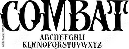 COMBAT Bold Vintage Serif Font Alphabet – Strong Decorative Display Typeface with Classic Military Style for Poster Design, Logo Creation,  Editorial Headlines, Packaging, and Powerful Typography