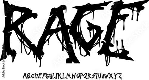 RAGE Extreme Horror Display Font Alphabet – Dripping Chaotic Gothic Decorative Typeface for Metal Band Logos, Dark Posters, Album Covers, Horror Branding, Merchandise, and Brutal Typography Projects