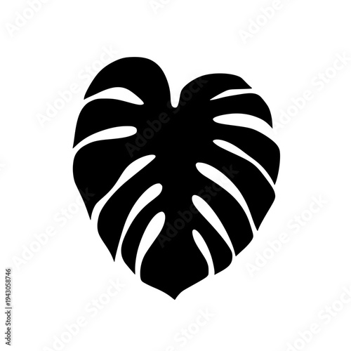 Monstera Deliciosa Leaf Silhouette - Tropical Swiss Cheese Plant Vector Icon