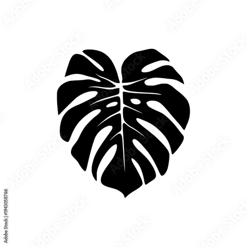 Monstera Deliciosa Leaf Silhouette - Black Tropical Plant Vector Illustration