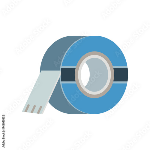 Blue roll of duct tape, isolated on white background, unrolled