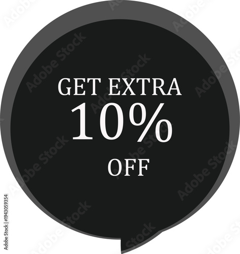 Black Friday sale button icon with 10 percent discount badge for online shopping and web business illustration