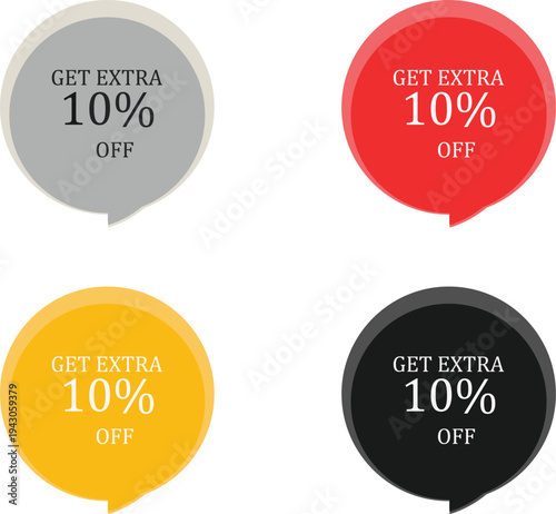Black Friday sale button icon with 10 percent discount badge for online shopping and web business illustration