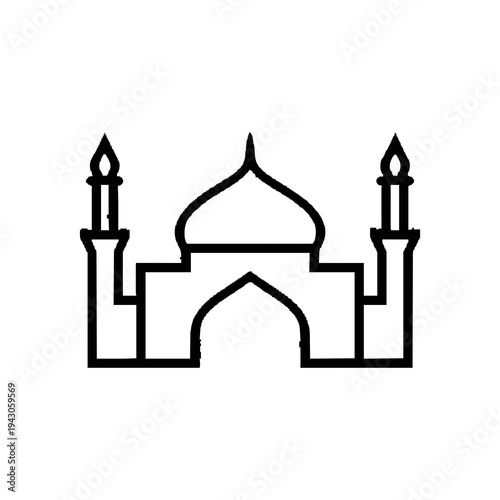 Minimal Mosque Line Icon – Islamic Mosque Outline Symbol Vector
