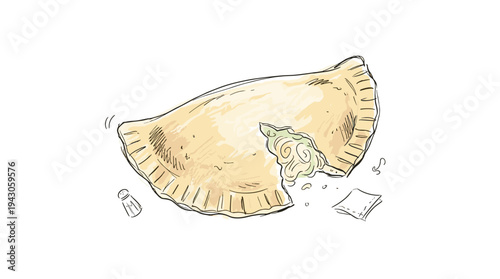 Hand-drawn pastel with filling and salt shaker, doodle illustration