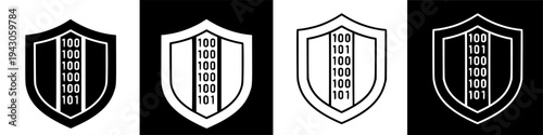 Digital Security Shield with Binary Code Data Protection.