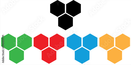 Colorful honeycomb icon set in different colors . Bee hive icon . Honey symbol . Vector illustration