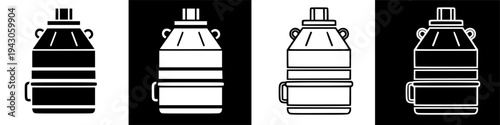 Milk Can Icon Set Black and White Vector Illustration.