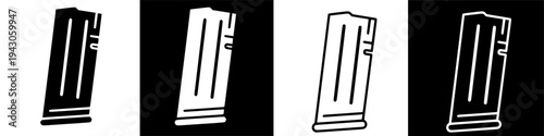 Monochromatic Illustration of a Pistol Magazine in Various Inverted Styles.