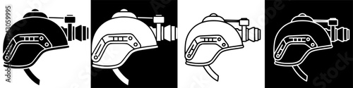 Tactical Helmet with Night Vision Device Icon Set.