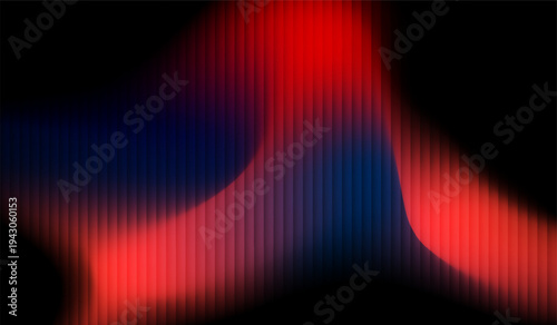 Glass texture with dark gradient background and vivid red and blue light streaks. ripple pattern, Futuristic distortion, abstract glow, reeded vertical blur Vector illustration