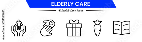 Elderly icon set. elderly care, pension, vision loss, and more. line icon style. old age element vector illustration