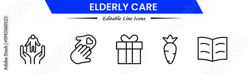 Elderly icon set. elderly care, pension, vision loss, and more. line icon style. old age element vector illustration