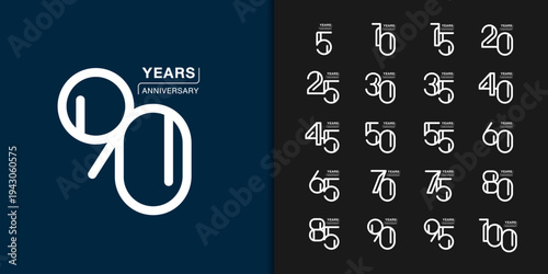 Set of trendy anniversary logotype. Modern geometric anniversary celebration icons design.