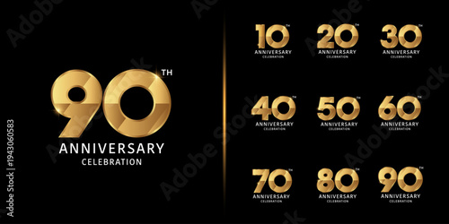 Set of premium anniversary logotype. Golden anniversary celebration emblem design