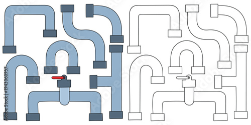 Hand-drawn cartoon and doodle set of water pipes on a white background.