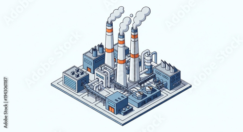 Isometric Factory Illustration with Smokestacks.