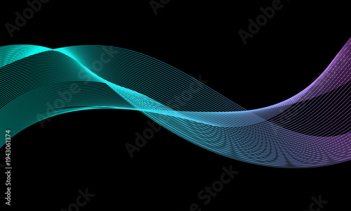 ネオンウェーブライン背景（ブラック・サイバーテクノロジー）Neon Wave Technology