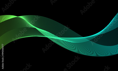 グリーンウェーブライン背景（ブラック・デジタルテクノロジー）Green Abstract Wave Background