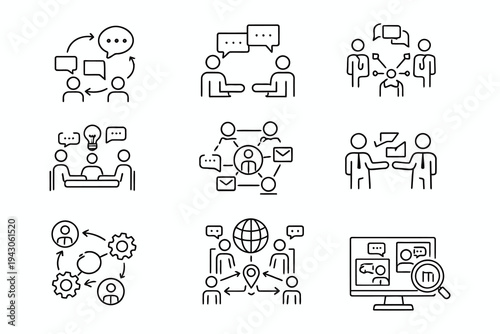 Illustrations of various communication and collaboration methods in a digital age