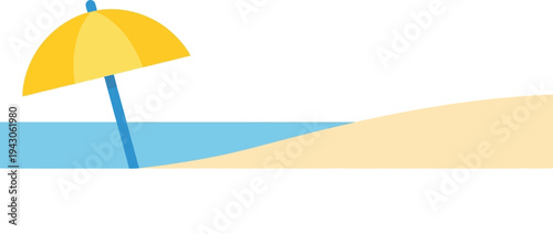 Beach umbrella on sandy shore in sunny warm lighting for travel brochure