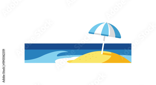 Beach umbrella on sandy shore in serene sunny outdoor setting for travel advertising