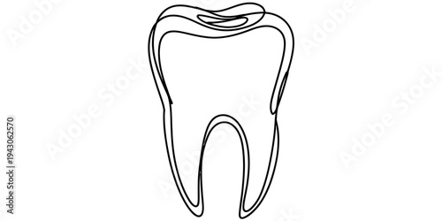 Continuous one line drawing human tooth dental care outline