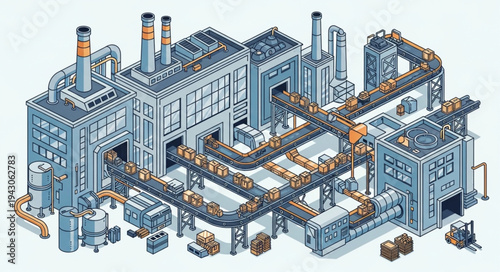 Isometric Factory Building Industrial Complex.