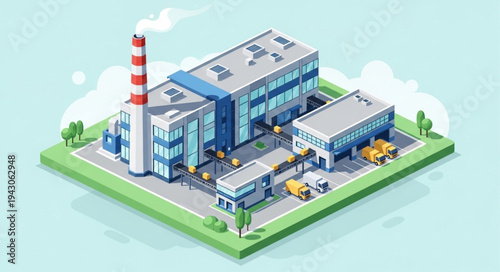 Isometric Factory Building with Chimney.