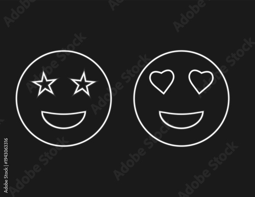 Emoji Faces With Heart Eyes And Star Eyes Outline Icons On Dark Background