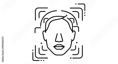 Facial recognition scan a line drawing of a face within a scanning frame