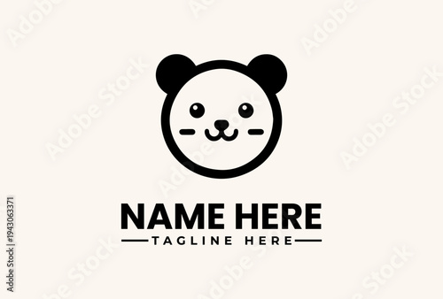 A simple black and white illustration of a bear's face logo with a customizable name and tagline on a clean white background.